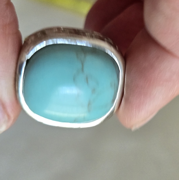 Large Faux Turquoise Silver Tone Ring Statement Sz 6.25 - Picture 6 of 12